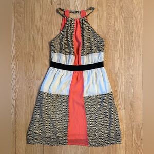 Francesca’s Sleeveless Strappy Above-Knee Brown/White/Coral Summer Dress, Size S
